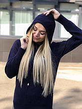 Жіночий синій ангоровый светр з капюшоном 42