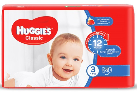 

Huggies Classic Jumbo подгузники детские 3 ( 4-9кг) 58 шт