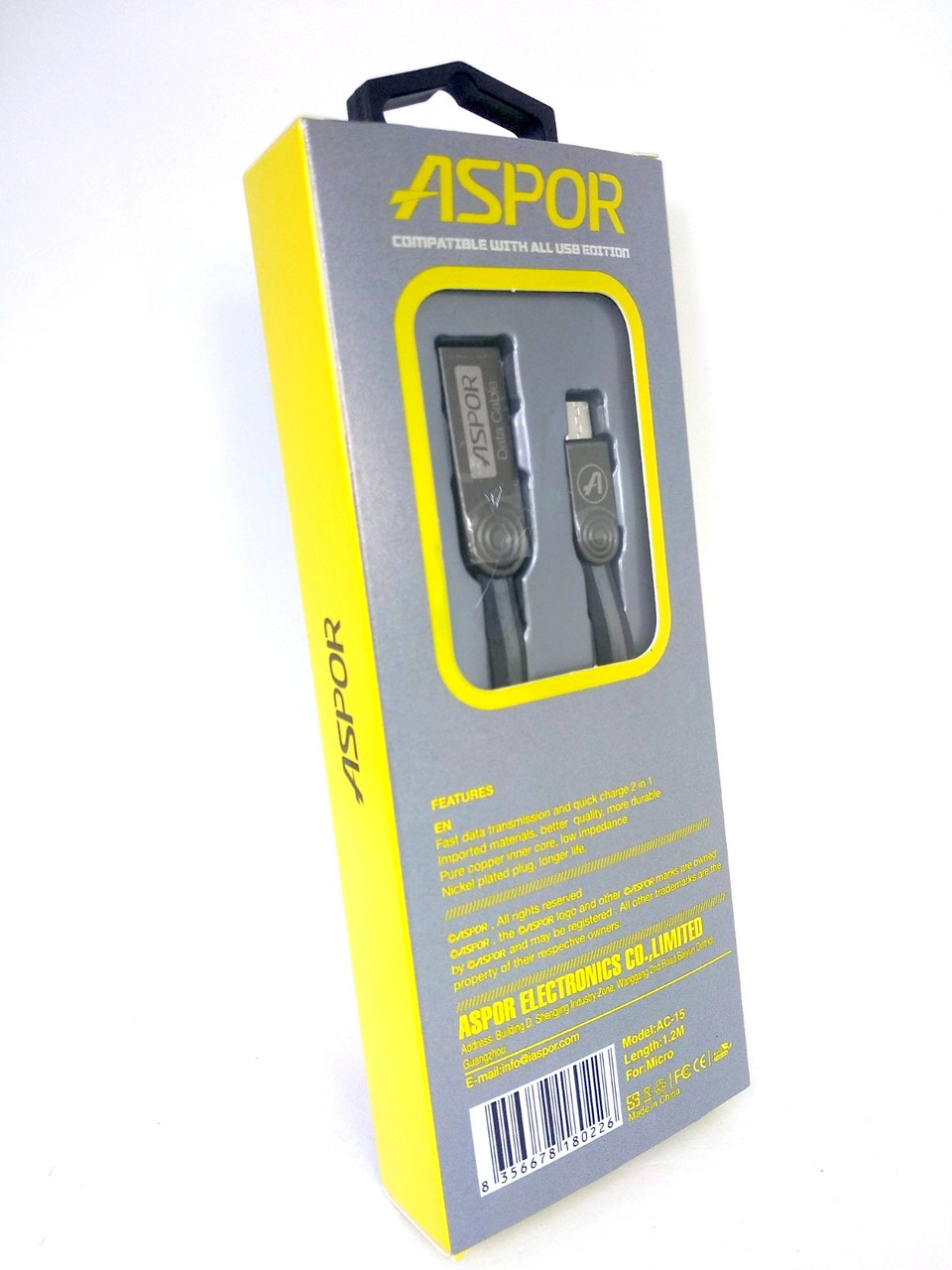 

Кабель Usb-cable Micro USB Aspor AC-15 2.4A 1.2m (плоский шнур) Black