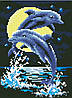 Алмазная живопись Дельфины, размер 18*25 см, забивка полная, стразы квадратные