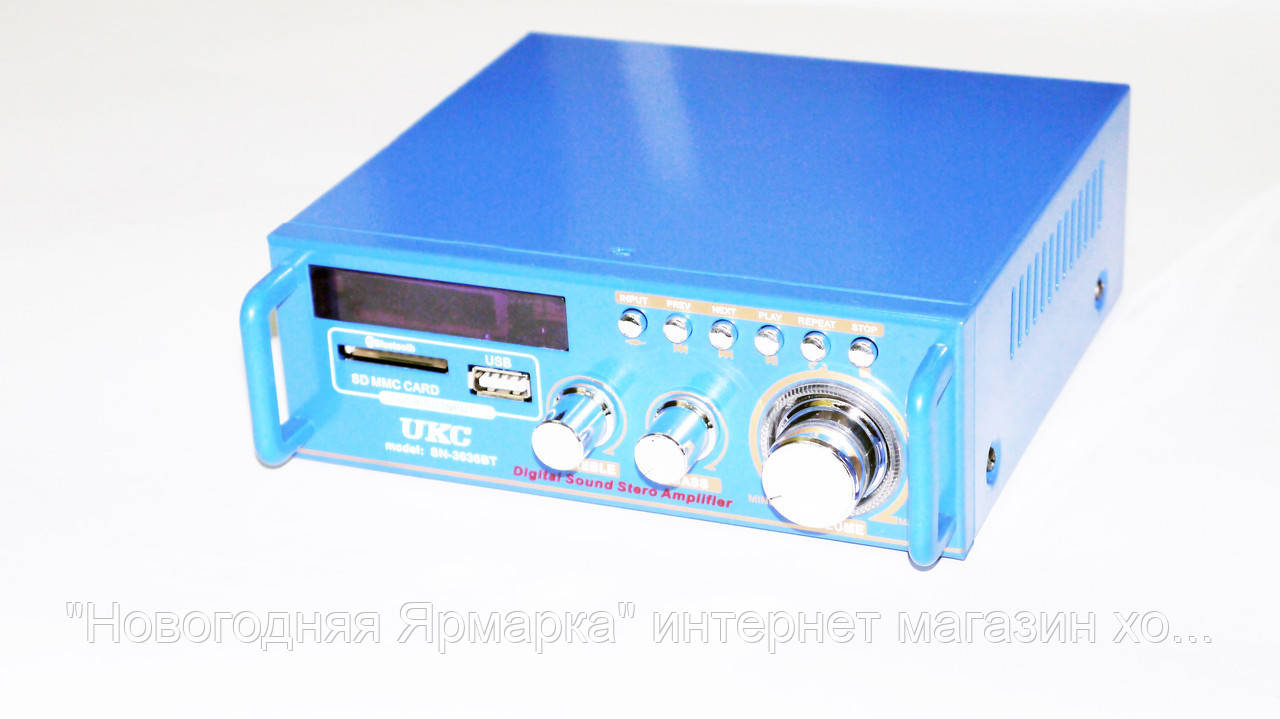 

Усилитель звука UKС SN-3636BT USB+SD+FM+MP3 2х120W 2-х канальный Синий