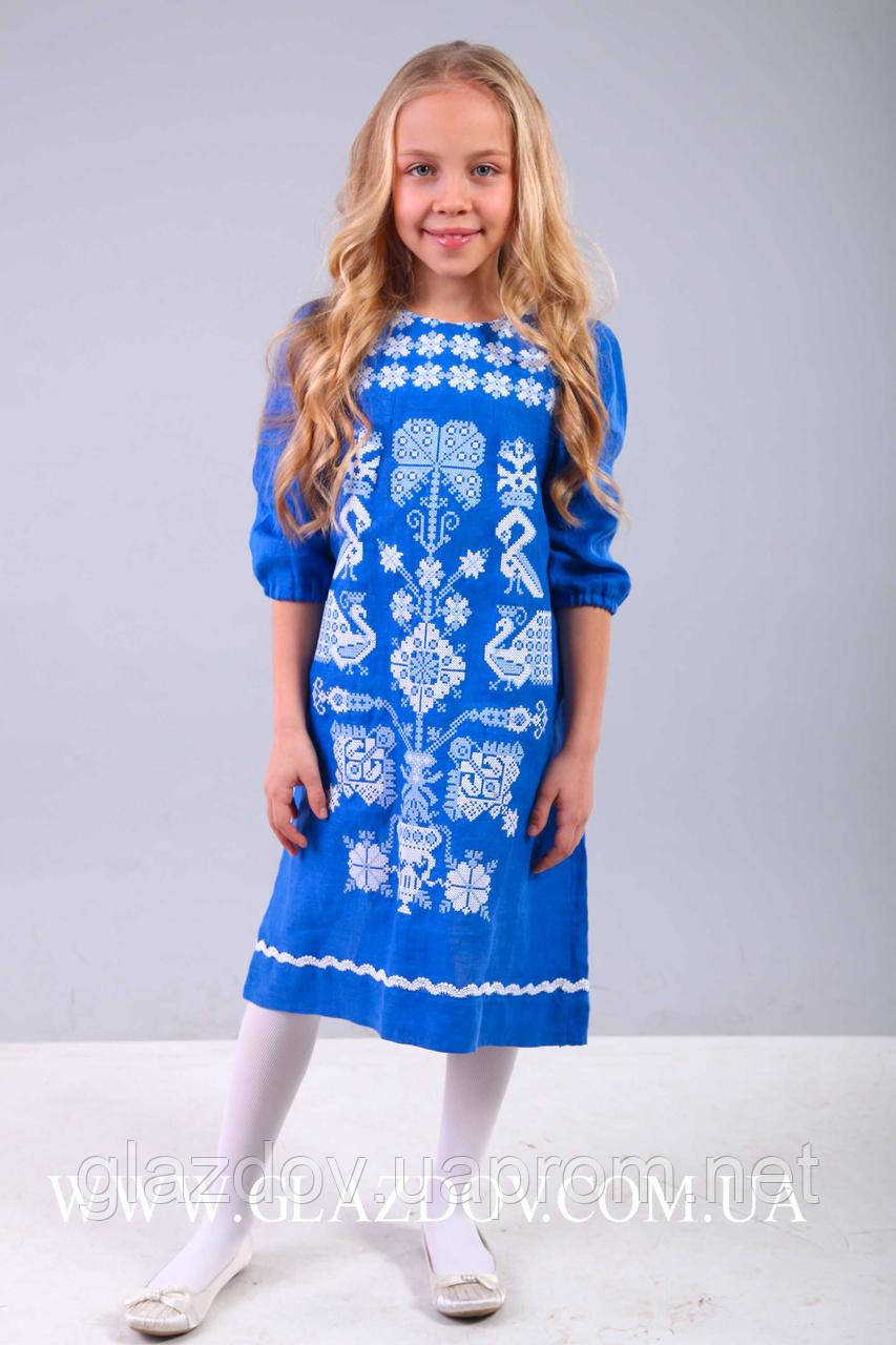 

Платье-вышиванка для девочки из натурального льна с орнаментом "Дерево жизни" от ТМ Глаздов 152