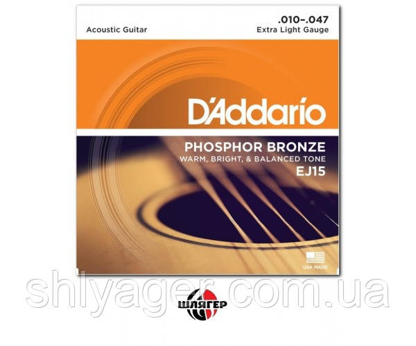 

D`ADDARIO EJ15 Phosphor Bronze Струни для акустичної гітари .010-.047