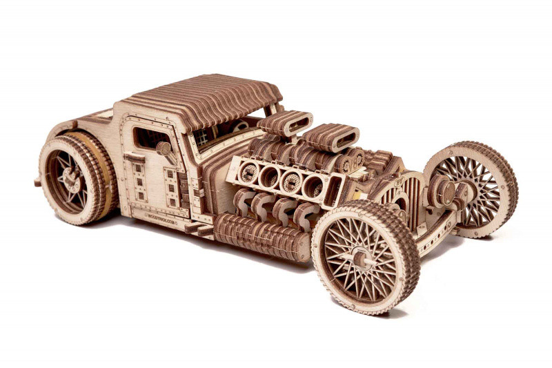 Хот Род - автомобиль родстер Деревянный 3D пазл Wood Trick (механический деревянный конструктор)