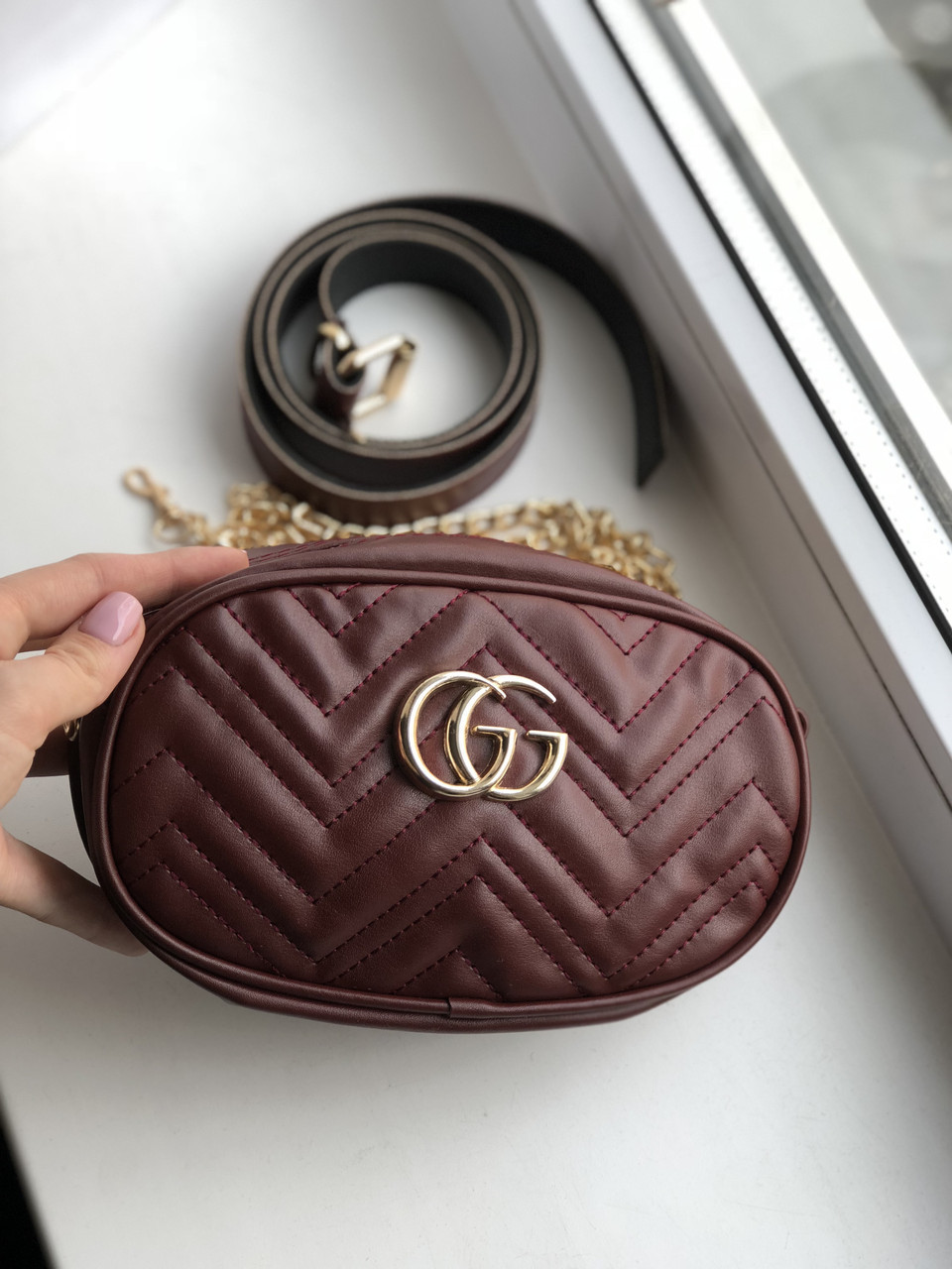 

Сумка на пояс в стиле gucci dark brown