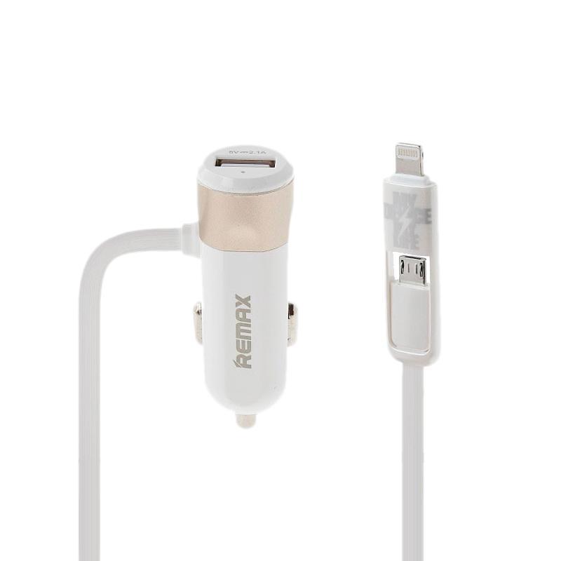 

Автомобильная зарядка Remax USB 3.4A + кабель 2 в 1 Lightning + microUSB White/Gold (RCC102)