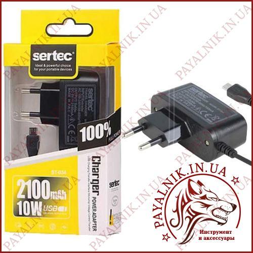 

СЗУ Sertec 2.1A с цельным шнуром micro USB, Черный