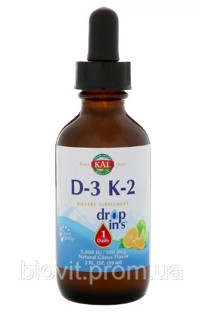 

Витамины Д3 и K2 (Vitamin D-3 K-2) 5000 МЕ/500 мкг 59 мл с цитрусовым вкусом