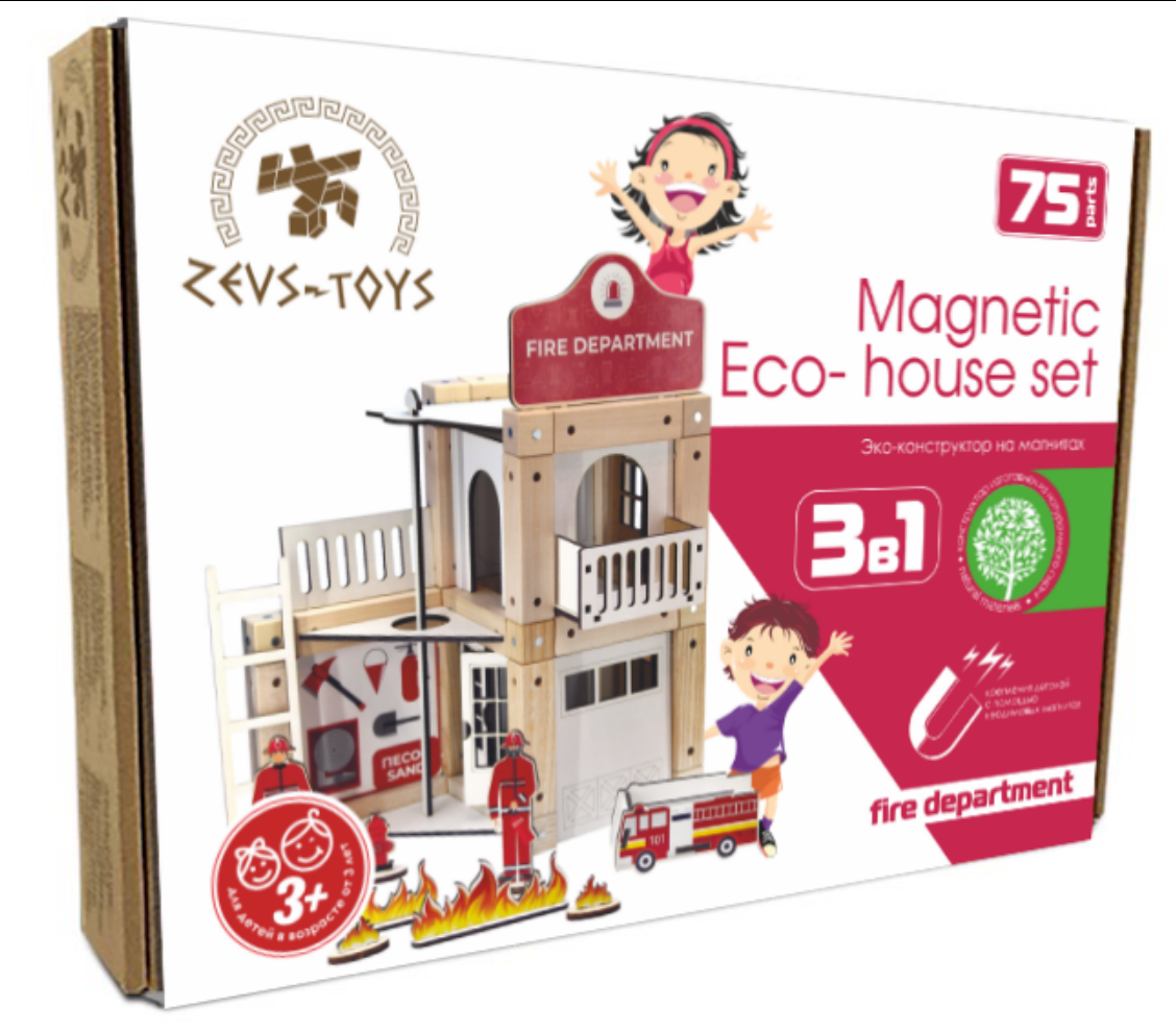 

Эко-конструктор на магнитах Zevs-toys Fire department 75 деталей (400327)