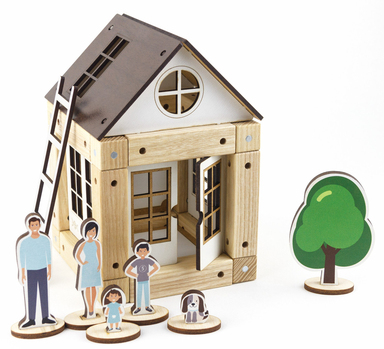 

Деревянный эко-конструктор Zevs-toys Домик с коричневой крышей 44 детали (4003264)