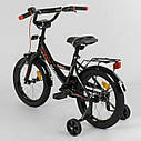 Двоколісний велосипед чорно-помаранчевий з ручним гальмом дзвіночком багажником Corso 16" дітям 4-6 років, фото 3