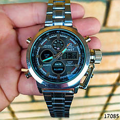 Годинники чоловічі в стилі AMST. Чоловічі наручні годинники сріблясті. Годинник з чорним циферблатом Годинник чоловічий