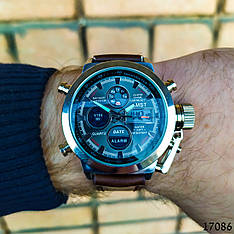 Часы мужские в стиле AMST. Мужские наручные часы серебристые. Часы с черным циферблатом Годинник чоловічий