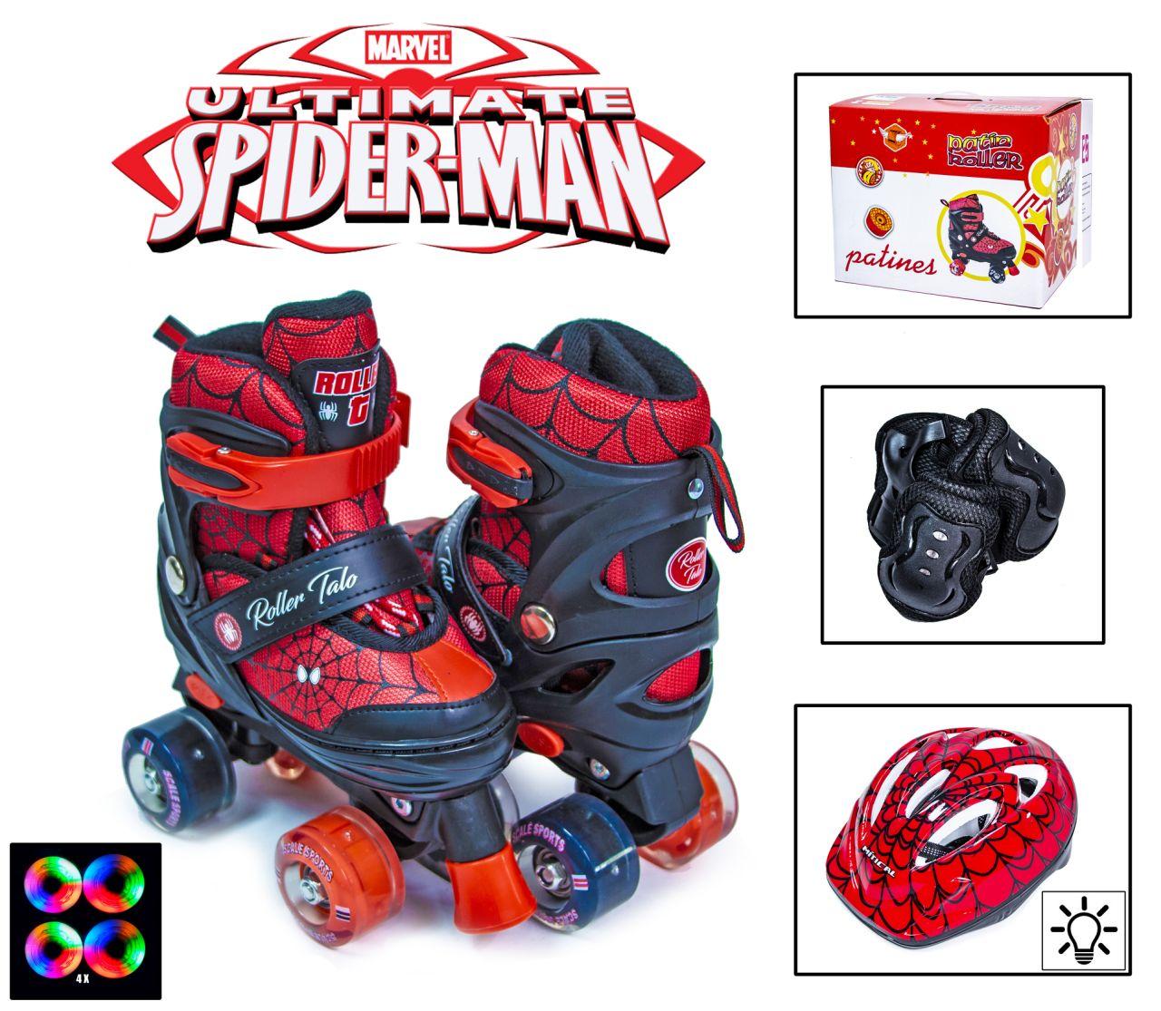 Комплект ролики-квады+защита+шлем. р.34-38. Spiderman. Светящиеся .