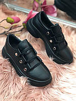 Женские стильные кожаные кроссовки Armando model- A1, черные