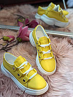 Женские стильные кожаные кроссовки Armando model- A1, желтые