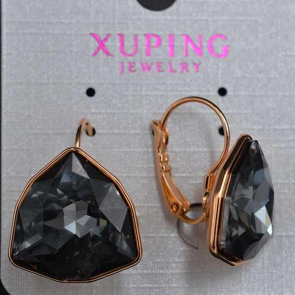 

Серьги Xuping с позолотой, вставка серые кристаллы Swarovski, застежка конго, размер 24х18 мм