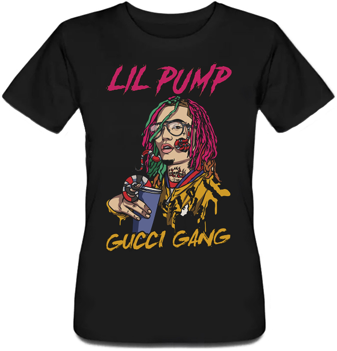 

Женская футболка Lil Pump - Gucci Gang (чёрная), Черный