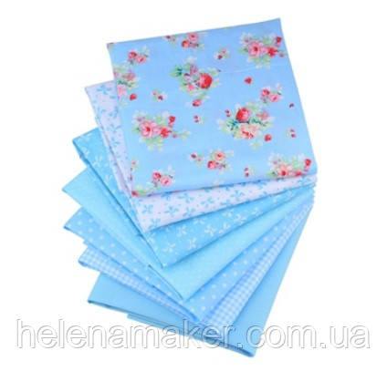 Набір невеликих відрізів тканини для рукоділля блакитного кольору - 7 відрізів 20*25 см