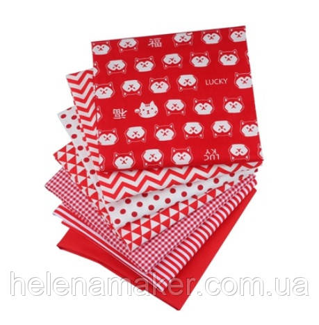Набор небольших отрезов ткани для рукоделия красного цвета - 7 отрезов 20*25 см