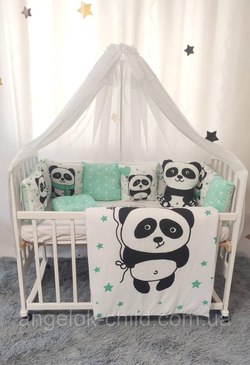 

Комплект постельного белья в кроватку "Панда", набор постельного в детскую кроватку, бортики в кроватку, Разные цвета