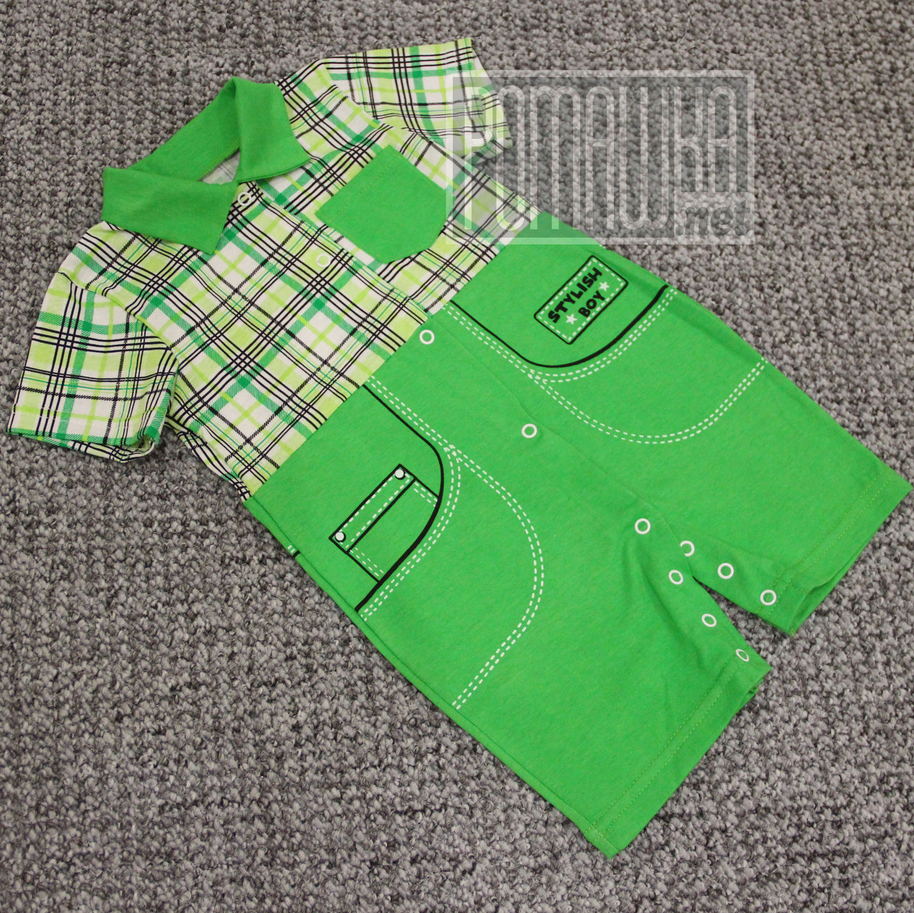 Дитячий пісочник футболка поло р 74 5-9 місяців для хлопчика малюків тонкий літній трикотаж 3076 Зелений