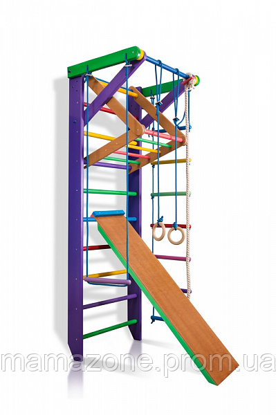 

Детская шведская стенка - цветной спортивный уголок: кольца, канат, турник-рукоход, лестница 220х80 см К3-220