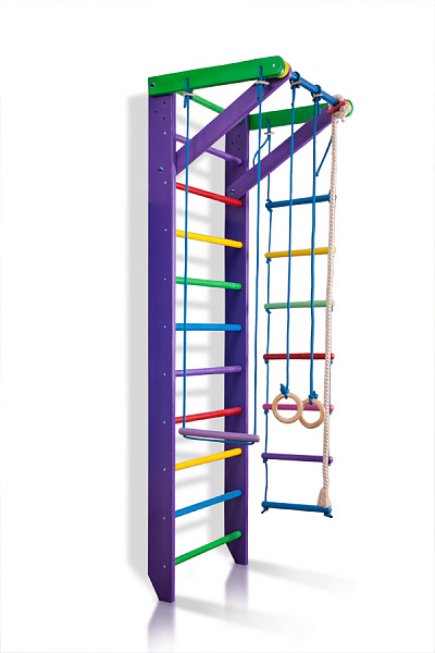 

Детская Шведская стенка - цветной спортивный уголок: кольца, канат, турник, лестница 80х240см фиолетовый