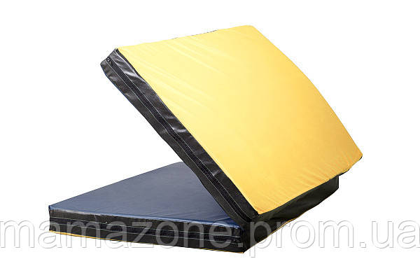 Гимнастический спортивный складной Мат-Книжка двойной для зала, кожвинил (цвет желтый-черный) 200х100х8 см