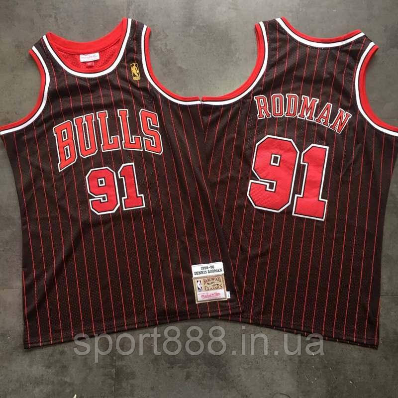 

Mitchell@Ness черно-полосатая мужская майка Rodman №91 команда Chicago Bulls сезон 1995-1996