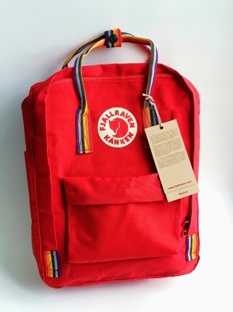 

Рюкзак Fjallraven Kanken Classic Rainbow 16л Топ качество красный с радужными ручками