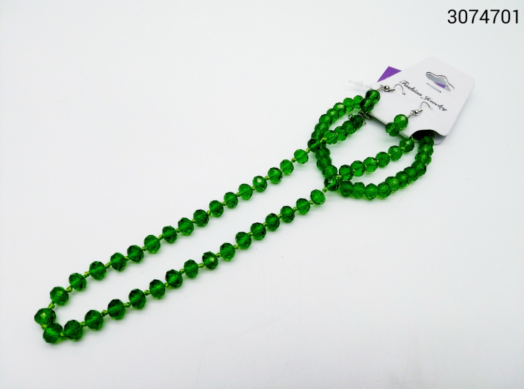Комплект бусы, браслет и серьги  Сорока зеленые 30747