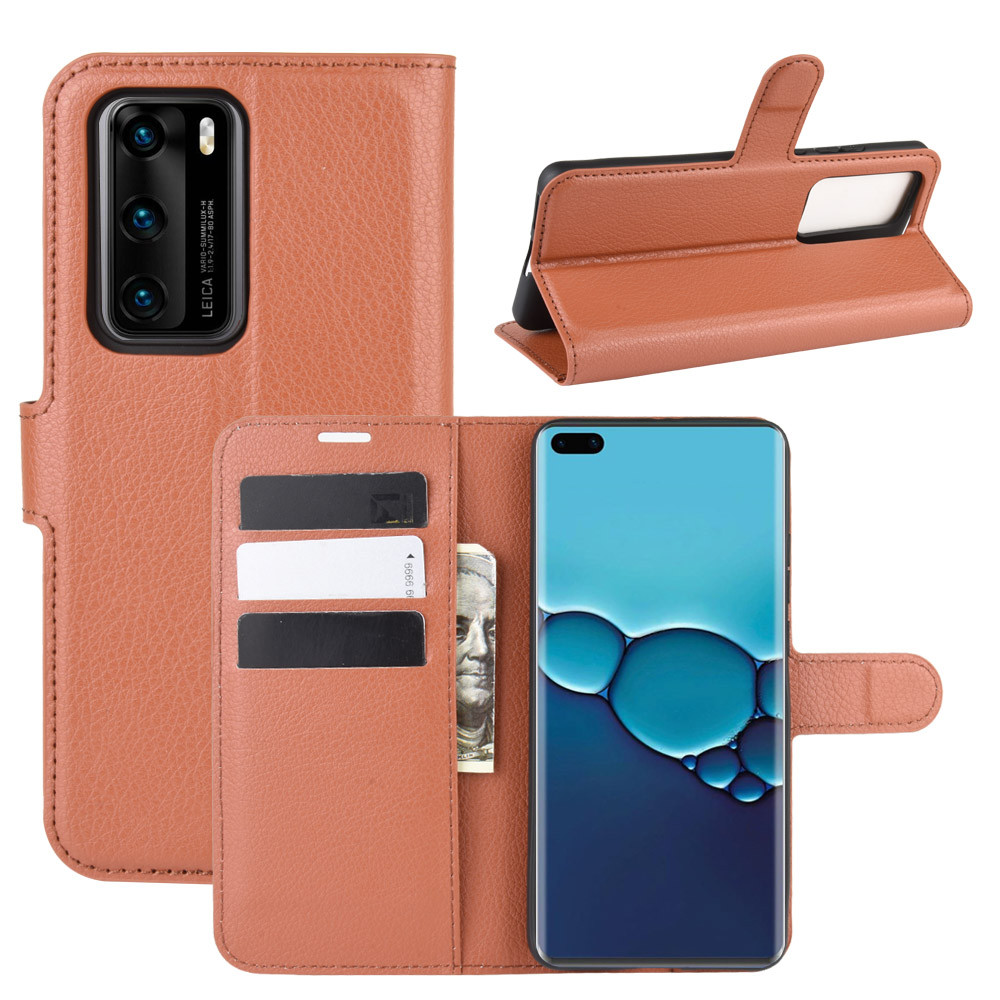 

Кожаный чехол книжка Lichee для Huawei P40 (9 цветов) коричневый