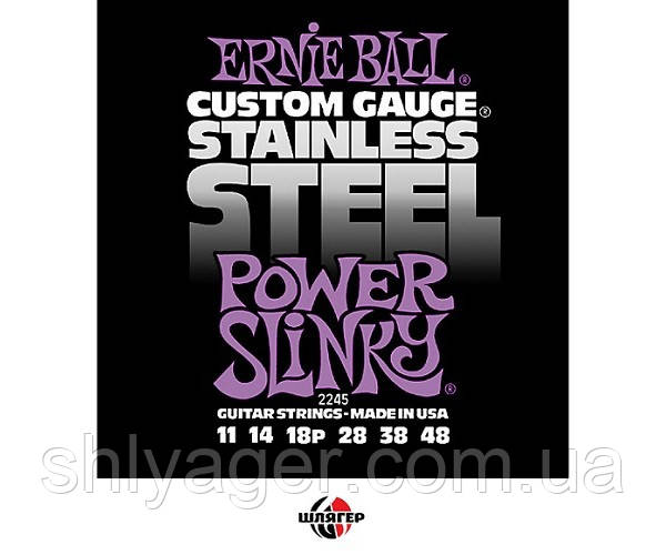 

ERNIE BALL P02245 Stainless Steel Power Slinky Струни для електрогітари .011-.048