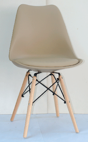 Стілець Milan-B бежевий 06 пластиковий з м'яким сидінням на букових дерев'яних ніжках, скандинавський стиль, фото 2