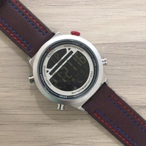 

часы мужские водонепроницаемые AMST 3017 Silver-White Red-Blue Brown Wristband