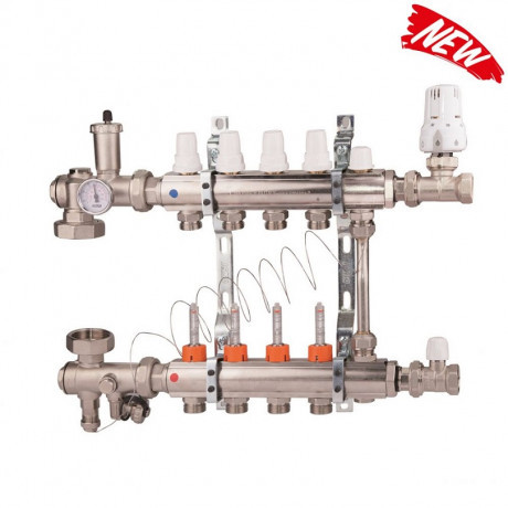 

Коллекторная группа на 4 выхода теплых водяных полов, с расходомерами и байпасом A2K013 Icma (Италия)