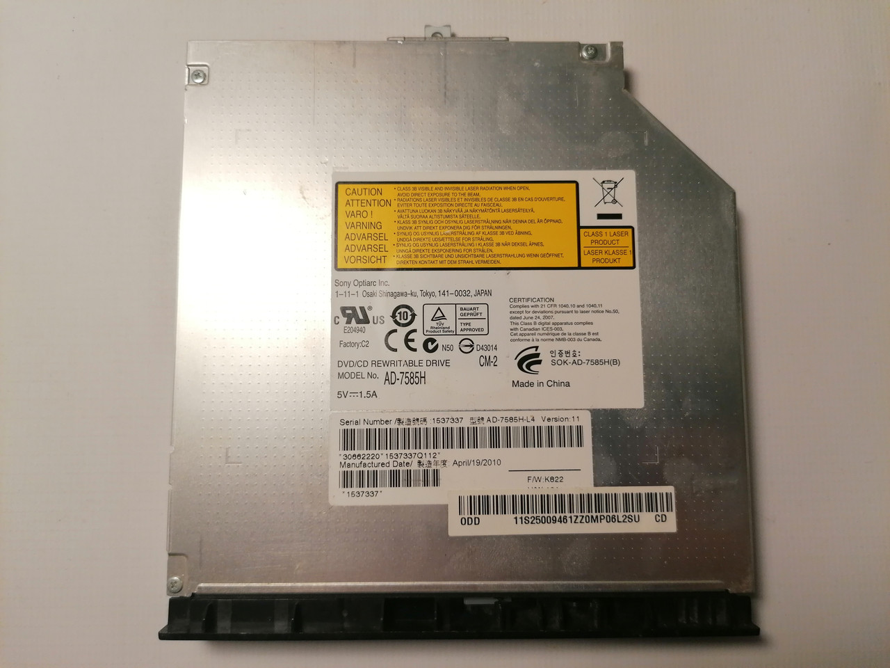 Б/У Оптический привод для ноутбука Sony NEC Optiarc AD-7585H (Slim, DVD-RW,  Sata, Black) (ID#1153134711), цена: 150 ₴, купить на Prom.ua