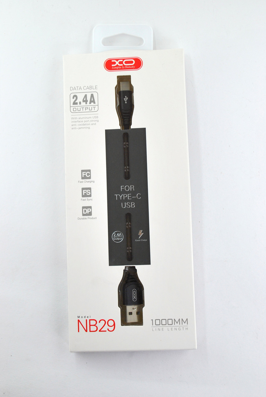 

Кабель Usb-cable Type-C XO NB29 2.4A 1m (круглый,тканевый) Black