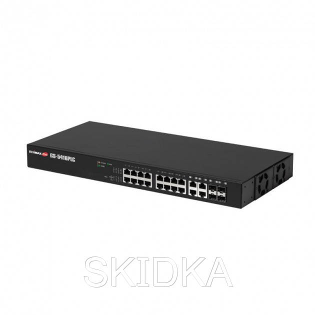 

Коммутатор Edimax GS-5416PLC (16xGE PoE+, 4xGE/SFP, max 330W, питание до 200м, Web Smart)