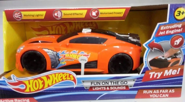 

Машинка Hot Wheel с светозвуковыми эффектами на батарейках,оранжевая