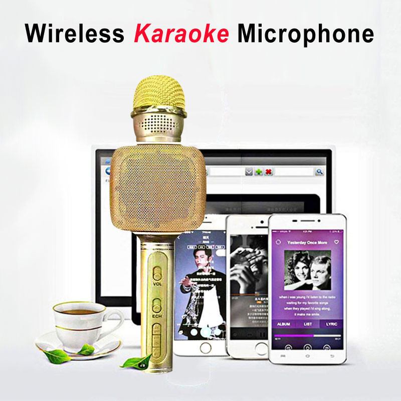 

Беспроводной портативный Bluetooth микрофон для караоке Magic Karaoke YS-68 + колонка / микрофон золотой