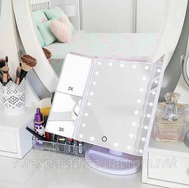 

Зеркало тройное для макияжа Superstar Magnifying Mirror с LED-подсветкой прямоугольное с увеличением белое