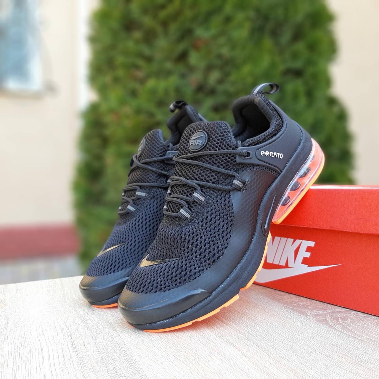 

Мужские кроссовки Nike Air Presto черные с оранжевым на баллоне (Реплика)