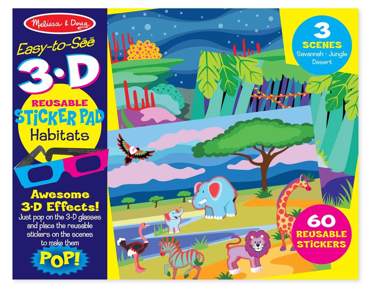 

Багаторазові 3-D наліпки з окулярами "Місця існування тварин" Melissa&Doug (MD9376
