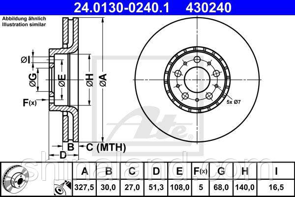 

Тормозной диск передний VOLVO XC90 I 2.4D-4.4 10.02-12.14 ATE OE 31262489