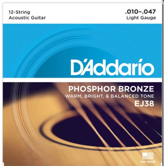 Струны для акустической гитары 12штук D`ADDARIO EJ38 PHOSPHOR BRONZE LIGHT 12-STRING 10-47