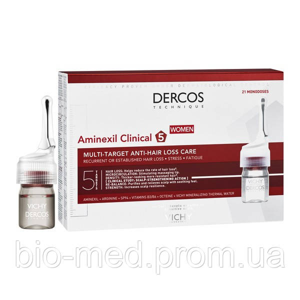 

Vichy Dercos Aminexil Clinical 5 - Средство против выпадения волос и комплексного действия для женщин, 21х6 мл