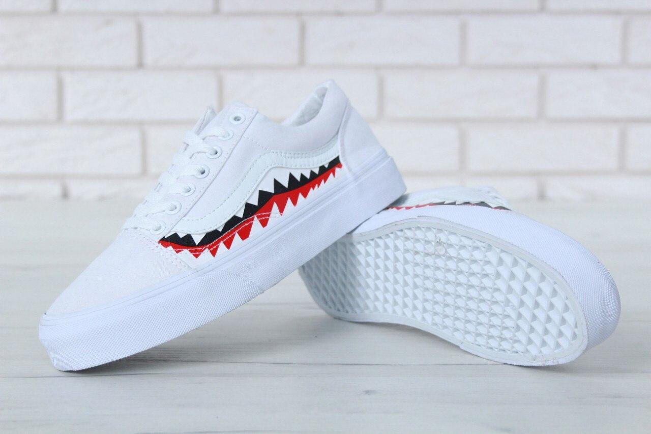 

Женские белые кеды Vans х BAPE Old Skool "Shark", Белый