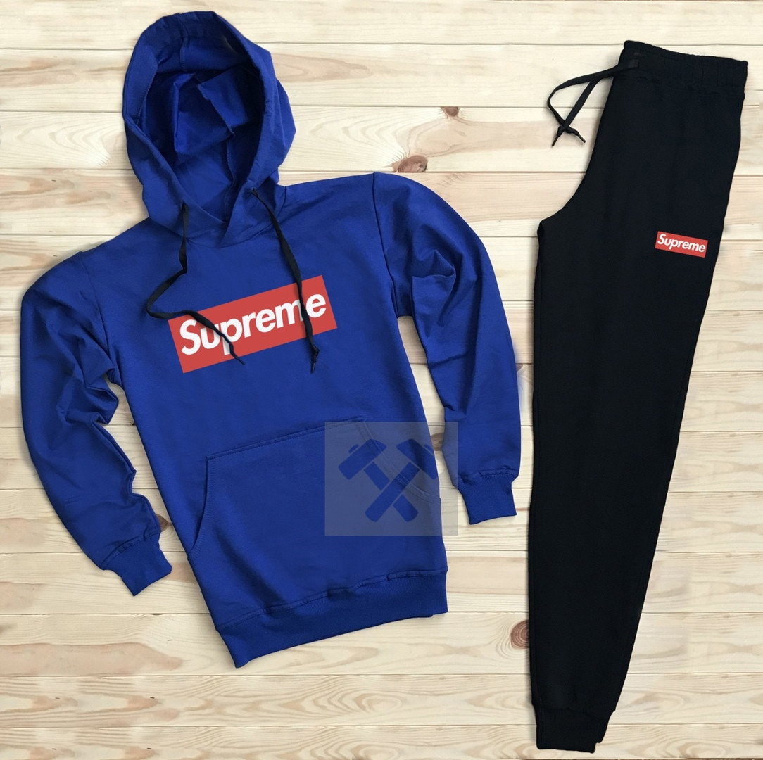 

Спортивный мужской костюм Supreme (Супрем), синий верх, черные штаны, код OW-2052 xl